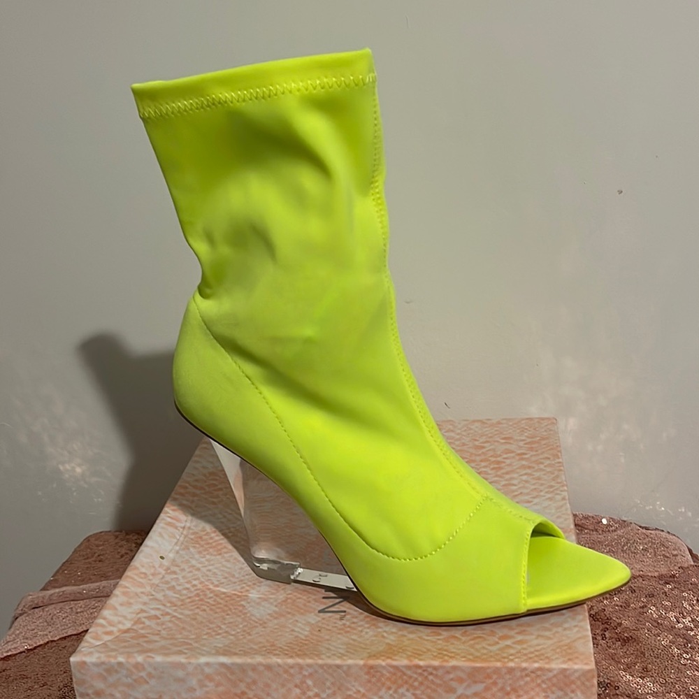 Cape Robbin Neon Lime Peep-Toe Stiletto Sock Boot